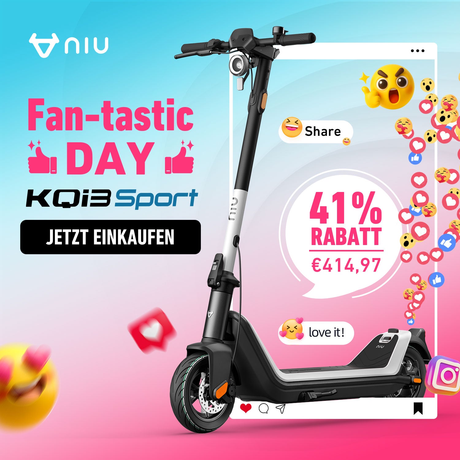 NIU KQi3 Sport Elektrotretroller mit Straßenzulassung | Reichweite 40km