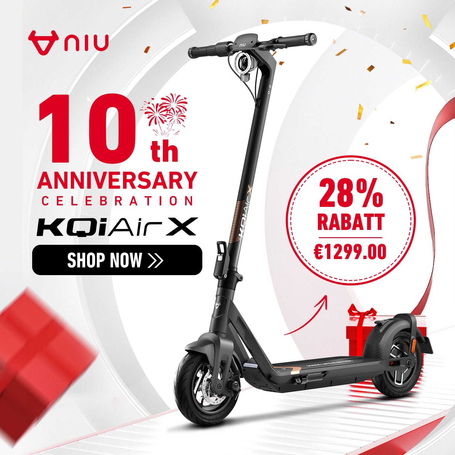 NIU KQi Air X Leichtster Elektrotretroller mit Straßenzulassung | Reichweite 50km