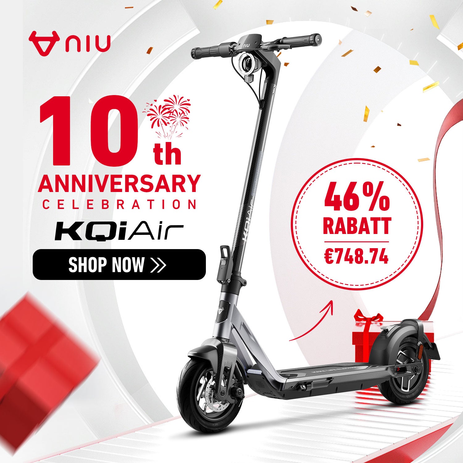 NIU KQi Air Leichtster Elektrotretroller mit Straßenzulassung | Reichweite 50km