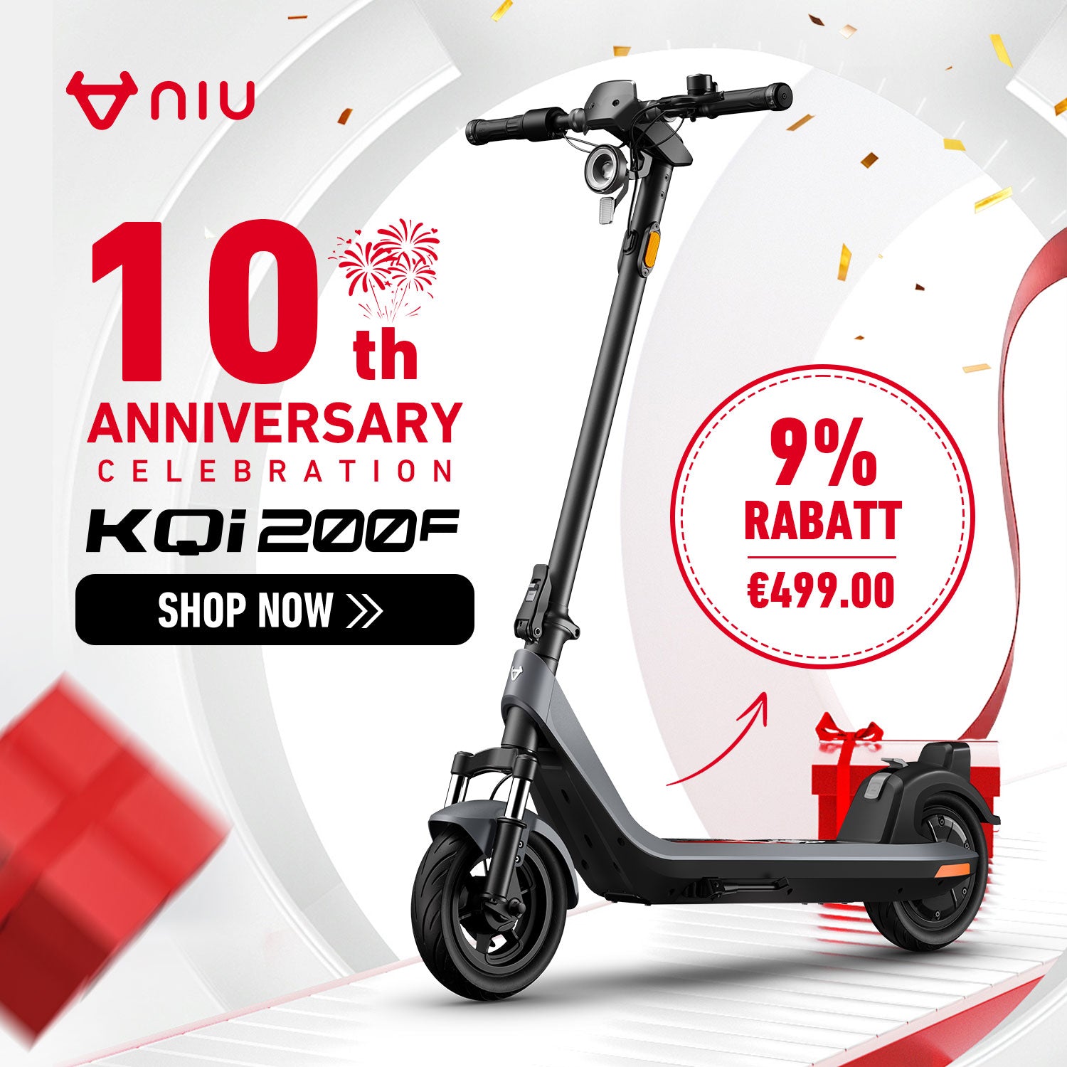 NIU KQi 200F Elektrotretroller mit klappbarem Lenker  | Reichweite 54km