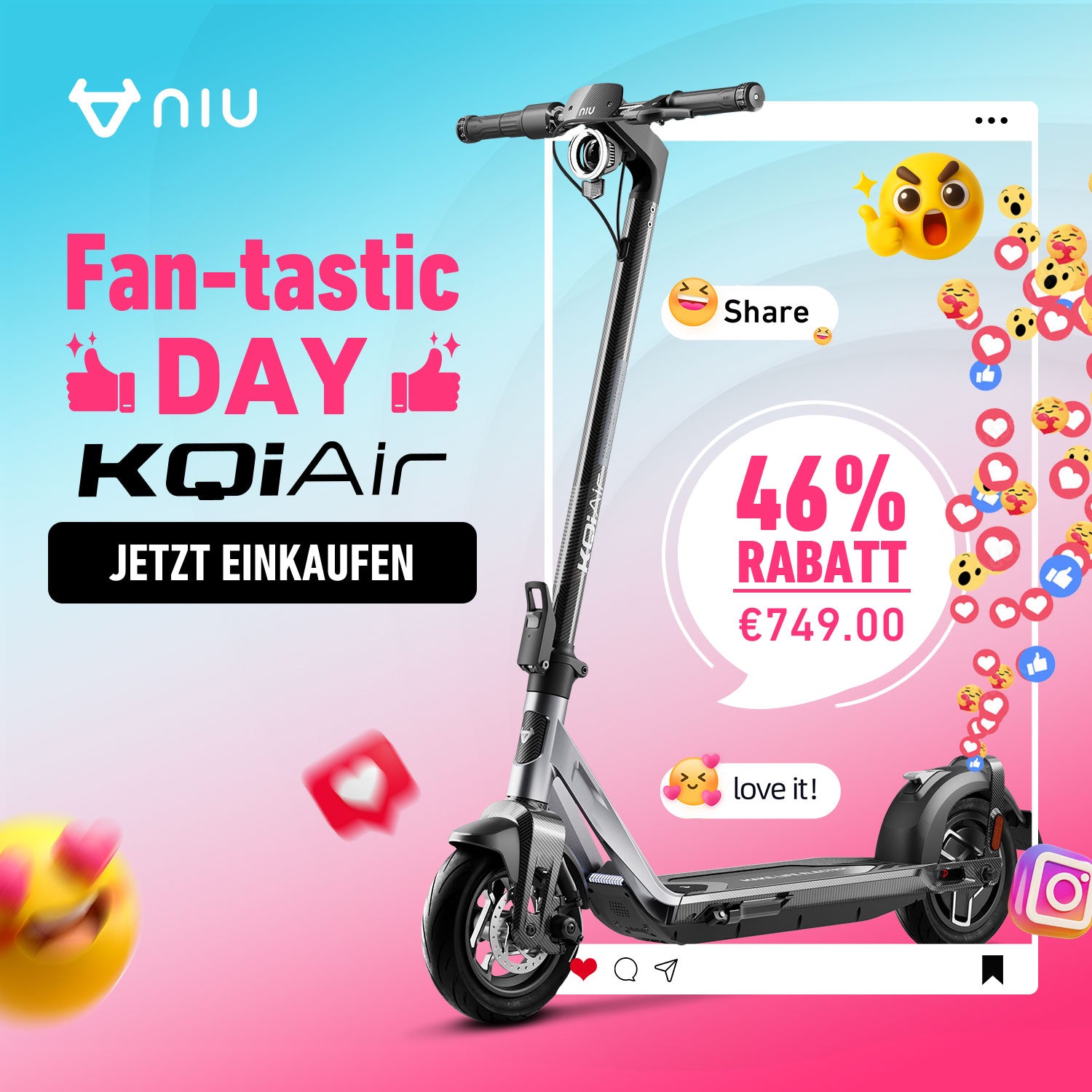 NIU KQi Air Leichtster Elektrotretroller mit Straßenzulassung | Reichweite 50km