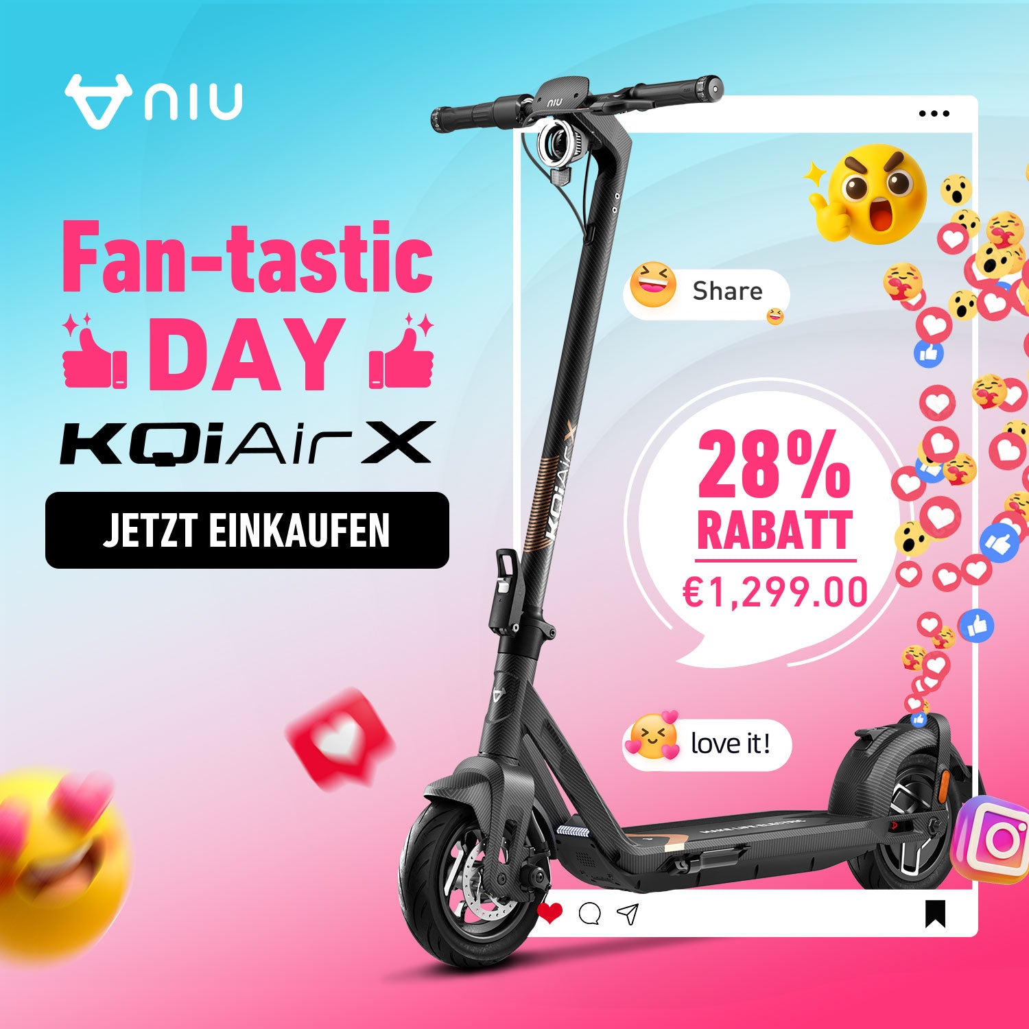 NIU KQi Air X Leichtster Elektrotretroller mit Straßenzulassung | Reichweite 50km